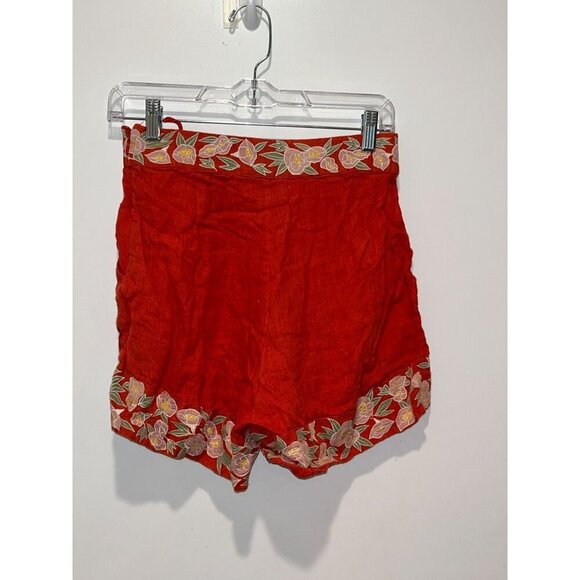 Carolina K Red Floral Embroidered High-Waisted Shorts Women's Size XS - Picture 2 of 7